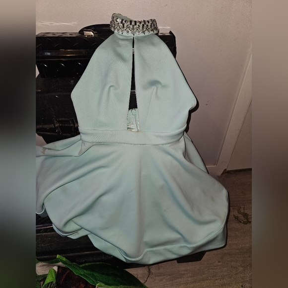 bebe Light Blue Embellished Halter Cocktail Dress - Picture 1 of 2
